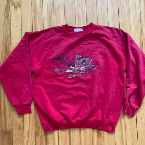 Northern Reflections Other - VTG Northern Reflections Red Sweatshirt Loon Nature Print Crewneck Medium